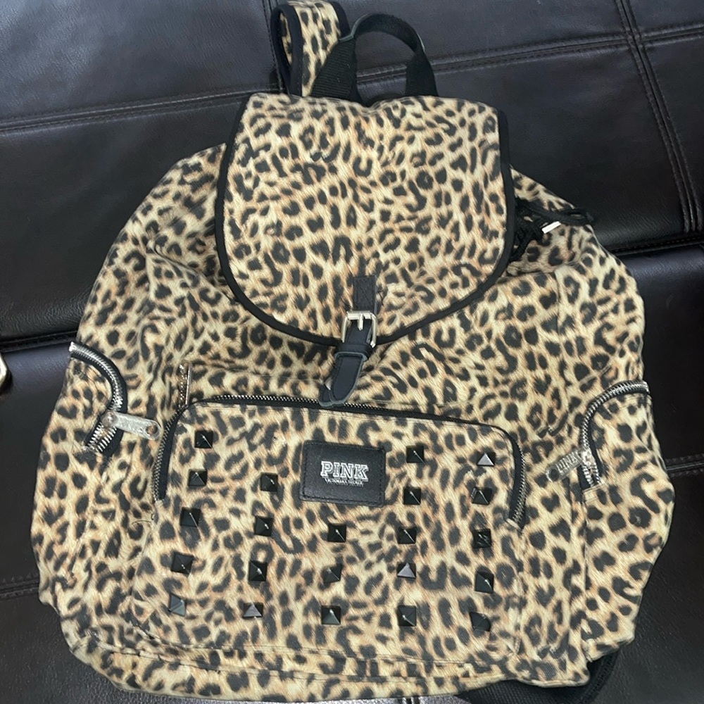 VS Pink Leopard Print with studs Backpack
